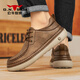 Bull family men's shoes autumn and winter new comfortable soft-soled men's casual shoes retro low-cut lace-up sneakers outdoor sports leather shoes
