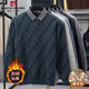 Pierre Cardin Solid Color Wool Sweater Men's Winter Henley Collar Middle-aged Thickened Wool Sweater Bottoming Knitted Bottoming Sweater Black M