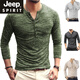 Jeep Spirit Spring- und Herbst-Herren-Mode-Knopf-Ling Langarm T-Shirt European und American Casual Henry Kragen Basishemd Top Herren Mode neue Khaki Referenz Details Größe S (empfohlene Höhe 165cm-170 cm)