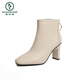 Woodpecker French short boots for women 2025 spring and autumn single boots internet celebrity thin boots thick heel high heel boots Korean version off-white Martin boots brown 38