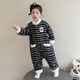 Cool sheep children's one-piece pajamas winter warm flannel children's baby sleeping bag winter thickened girls striped home clothes dark gray 140