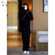 可茵（Keyin）卫衣女2025年春季新款女装宽松休闲运动服连帽卫衣两件套套装女潮 9708黑色（拉链） XL