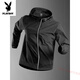 Playboy Sports Windbreaker Jacket Men's Autumn and Winter Velvet Outdoor Windproof Cycling Suit Winter Training Running Fitness Quick-Drying Clothing Warm J06 Velvet 3XL Recommended 160-180Jin Jin equals 0.5kg