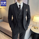 ROMON Woolen Suit Men's Autumn and Winter Suit Men's Business Formal Thickened Groom Wedding Suit Three-piece Set Black Three-piece Set + White Shirt Free Tie XL