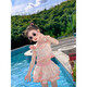 Qisiman girls swimsuit summer suit 2024 new split princess swimsuit swimsuit baby children fashionable and cute princess style (swimsuit + swimming trunk + swimming cap) 130