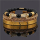 Pangdonglai Qualität Doppelköpfiges Leopardenarmband Kupfer Mikroset Zirkon schwarzes Achatarmband gewebte Männer aus Edelstahl Römisch-Armband Stapel ZJ12807