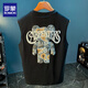 ROMON Loose American Vest Men's 2025 Summer Trendy Printed Sleeveless T-shirt Waistcoat Casual Sports T-shirt Men Black HJ9906-1 5XL