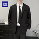 Luo Meng suit set, a complete set of new wedding performance, Korean version, casual commuting, college student interview, professional formal suit, black suit + trousers + white shirt + tie (four-piece set) M