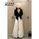
AIMEIQIMEI French Spring and Autumn Women's suspender dress 2025 new vacation style autumn women's suit slim white skirt black cardigan + dress M