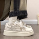 Chaussures féminines Huili, chaussures en cuir et blanc pour femmes, chaussures décontractées polyvalentes, baskets douces, beige-1105 35