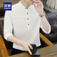 Romon pure cotton 7-quarter sleeve T-shirt for men short-sleeved summer thin Chinese style men's stand-up collar half-sleeved cotton shirt outfit 1899 black L