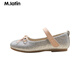 M.Latin/Same style in shopping malls, Maratin children's shoes, children's shoes, spring new style, girls' bow princess leather shoes, silver size 30
