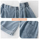 Ikano I.Karnow Girls Denim Shorts Sommer 2025 Neue Kinder mit mittlerer Hose dünne Sommer-Sommer-Outfit modische Hose außerhalb 1450 Blau + 9922 Weiß [Set] 150