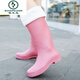 Woodpecker Japanese fashion rain boots for women high tube rain boots for women adult kitchen waterproof shoes non-slip wear-resistant rubber shoes long tube water boots HL3239 high tube pink-single shoes 36