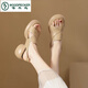 
Woodpecker shit-striped open-toed Roman sandals for women in summer thick sole sponge cake women's shoes fishmouth shoes French thick heels high heels apricot color [upgraded version] 35