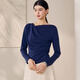 ROEYSHOUSE Luo Yi Slim Knitted Shirt Women's 2025 Autumn New Fashion Slant Collar Top 12581 Royal Blue M