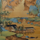古歌空间 焦点艺术千里江山入户玄关装饰画山水画靠山图挂画茶室墙壁画竖版铜雕画 千里江山【全铜】1200*723mm