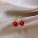 Bai Qixin red acacia earrings imitation zircon earrings for women versatile niche design light luxury high-end temperament new year earrings red acacia earrings a pair