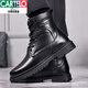 Katile crocodile men's sheepwool lint shoes pure cowhide lint shoes winter warm plus velvet middle-aged Martin snow boots leather boots [same style in the mall] 3519 [black wool flat sole 38