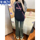 Cotton heavyweight pure cotton round neck thin short-sleeved T-shirt for women summer loose color matching casual half-sleeved top bottoming shirt 4044 gray with navy blue [high quality 23.5] L100-120Jin [Jin equals 0.5 kg]