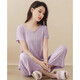 Pijama modal para mujeres en verano estilo delgado modal de manga corta con almohadillas en el pecho pantalones de nueve puntos para ropa para aire al aire libre juego de ropa para el hogar seda fría sensación 841 púrpura (con almohadillas en el pecho) l