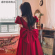 Sheng Miaoci toasting dress bride winter burgundy French style engagement and wedding can usually wear high-end light luxury evening dress skirt for women burgundy mid-length skirt length below the knee 3XL 130Jin Jin is equal to within 0.5 kg