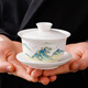 Suet-fat jade porcelain ceramic covered bowl single hover tea cup blue and white Kung Fu tea set lid suspended tea bowl