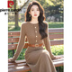 Pierre Cardin (Pierre Cardin) Temperament Royal Sister Style Thousands of Sweater Skirts Super Beautiful Brown Knitted Dress Women's Early Autumn and Winter Brown Fashionable Knitted Dress XL Recommended 120-135 Jin Jin equals 0.5 kg