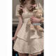 MENGYILAN Children's Clothing 2026 New Girls' Summer Skirt Medium and Big Children's Puff Sleeve Internet Celebrity Waist Bow Puff Dress Main Picture Color 160 Recommended height is about 150cm