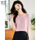 Ella disfruta de una camiseta de manga corta para mujeres, cuello redondo, top bordado informal y versátil para mujeres, camiseta, camisa de base de manga corta T143T1390