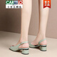 CARTELO leather fish mouth sandals for women wearing 2025 summer new Korean style thick heel mid-heel versatile fashionable rhinestone sandals apricot color 39