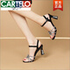 CARTELO high heel sandals for women thick heels 2024 summer new genuine leather rhinestones one-line fish mouth with skirt women's shoes black heel height 7 cm 37