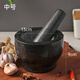 Baijie (BJ) Baijie natural stone garlic pounder stone mortar, medicine jar grinder, household garlic mortar, peeling garlic, medium granite mortar with lid