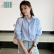 Halo Queen long-sleeved shirt women's niche design striped commuter shirt temperament versatile top H13KC2378