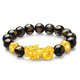 Bracelet en glucides Gold Pixiu 3D Gol dur 999 Pixiu Bracelet Black Agate Transport Bel Bracelet Men and Women Version Medium 1 / Pixiu + 2 / Gold Bead 5.49g