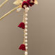 Qimei Love Hairpin New Chinese Style Engagement U-Shaped Hairpin Red Flower Pearl Tassel Ancient Style Coiled Hair Toast Wear Headwear Accessories Red Rose Tassel Hairpin