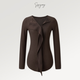 SIQIYOUNG Artist Series-Wool blended cardigan, asymmetrical design, slim, luxurious and slim, milk tea color S