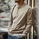 Workwear American retro Henry collar woolen sweatshirt half-breasted casual sports long-sleeved bottoming shirt for men in autumn oatmeal color S S