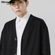 MMOPTOP Japanese solid color sweater long-sleeved men's autumn and winter retro loose V-neck cardigan MT2350 black 2XL