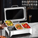 Thickened stainless steel buffet stove, electric heating, round Buffy stove, breakfast stove, insulation stove, which can be equipped with electric hot plate tableware, rectangular digital display short-leg dining stove, double compartment 9L
