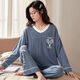 Baumwollpyjamas für Frauen im Frühling und Herbst neuer Pitstreifen runden Hals Pullover Langarmhosen Hausanzug können außerhalb von MXL-Zwf9922 XXXL-Code-kodisch mit 135-155jin getragen werden [Jin gleich 0,5 kg]