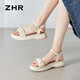 ZHR凉鞋女夏季时尚厚底增高女鞋简约一字带搭扣鞋子女 M563 米色 37 