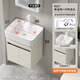 Haisongda Small Apartment Armoire de salle de bain combinaison 40 mini bassin de lavage petite taille Armoire de lavabo à coin rond Intégrée 304 Couleur de lait en acier inoxydable 4837 cm armoire principale + armoire de miroir de beauté