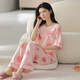 Hongdou official website woven pajamas for women for summer pure cotton short-sleeved trousers thin cotton summer ladies home clothing suit spring and autumn YZT9713 short-sleeved trousers L 100-120Jin [Jin equals 0.5 kg]