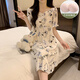 Dreaming summer sky princess style mid-length nightgown for girls 2023 new cute bear pure cotton edge Japanese pajamas QS skirt #9871 (with chest pad) L Recommended 100-120Jin [Jin equals 0.5 kg]