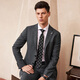 GIOVANNI VALENTINO wool crisp casual suit men's double slit business warm breathable blazer black gray 2X