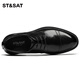 Saturday men's toe-layer cowhide business formal leather shoes three-joint versatile casual leather shoes for men black 41
