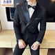 Jason's high-end double-breasted suit, groom's suit, gentleman's business formal suit, tuxedo host banquet dress, black (suit + pants) 2XL