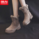 Hui Li official women's shoes Martin boots for women 2025 winter new style plus velvet thickened warm cotton shoes for women camel 40