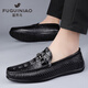 Fugui Bird Herrenschuhe Sommerzehen Schicht Cowide Business Casual Crocodil Muster Mütze weiche Sohle atmungsaktiven leichten Fahren lässige Schuhe Herren schwarzes Muster Yulin Fg9920 38